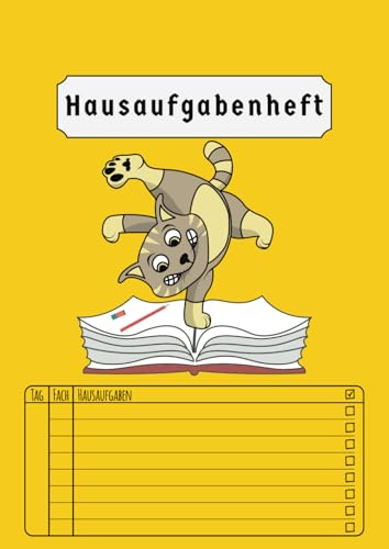 Hausaufgabenheft: Grundschule Din A4 Ohne Datum | Aufgabenheft für Mädchen Junge | 50 Blatt | Version 2024/2025 Katze | Gelb