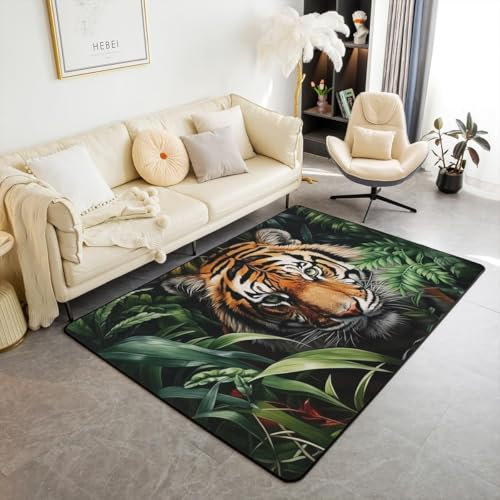 Kind Teppich 100 X 120 cm / 31.5 X 47.24, Schlafzimmer Teppich, 3D Teppiche Wohnzimmer Teppiche Weich rutschfest Teppich Für Wohnzimmer Schlafzimmer Bettvorleger Wildtier-Tiger -0D5P3W8