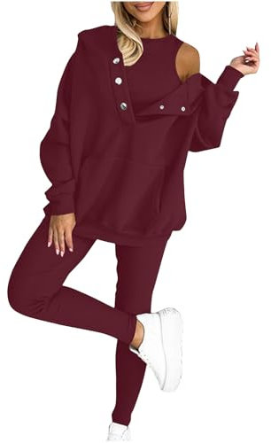 HAOLEI Dreiteiliges Damen Sport Sweatshirt Set, Kapuzen Sweatshirt Und Leggings, Lässiger Und Bequemer Sportanzug, Sale Jogginganzug Stilvoll, Trainingsanzug Elegant Günstig Sport Set Atmungsaktiv