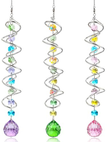 3 Stück Spiralförmige Sonnenfänger mit Kugel – Regenbogen & Fensterdeko | 3 Spiralförmige Sonnenfänger, Glaskugel. Fensterdeko & Ornament für Wohnzimmer, Büro, Garten. Inkl. Aufhängung.
