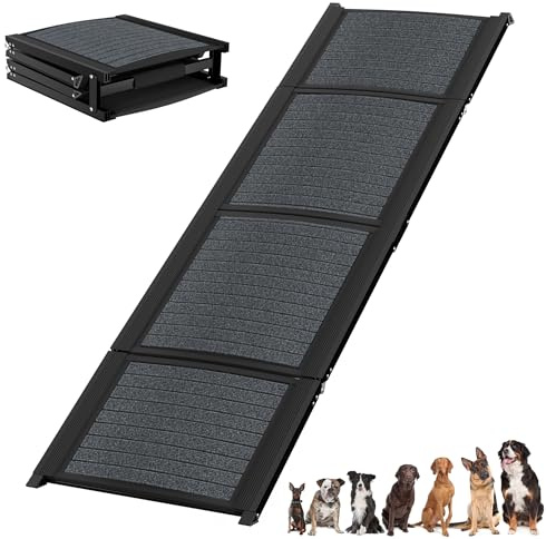SUBTLETY 157x43cm Aluminium Hunderampen Klappbar Haustiere Sicherheitsrampen Anti-Rutsch Hundetreppen Einstiegshilfe Kofferraumrampe Tragfähigkeit bis 110KG Hunde Stufen für Auto Pool Wohnwagen