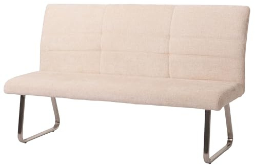 Mendler Sitzbank HWC-G55 180cm Edelstahl - Creme | Esszimmerbank, Bank, gebürstet Stoff/Textil, Chenille, Öko-Tex