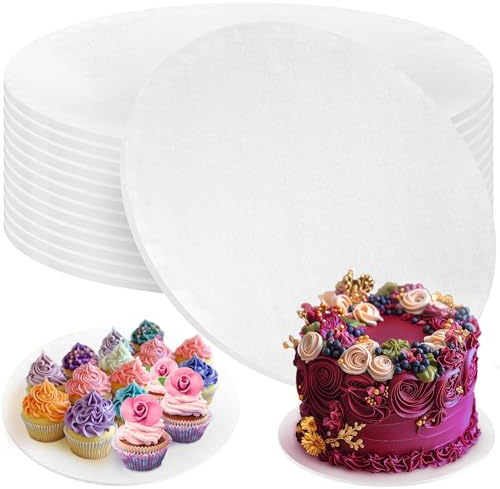 Kuchenbretter – 14 Zoll / 36 cm, rund, weiß, 12er-Pack – Trommeltablett aus Pappe – Basis für mehrstufige Kuchenpräsentation – Kreise mit dicker Unterseite – von PixiPy