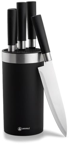LAGUIOLE, 5-teilige Steakmesser aus 420J2-Stahl, hohe Festigkeit, dauerhafte Schärfe, spülmaschinenfest, 23,8 cm, perfekt für Kochbegeisterte, Schwarz