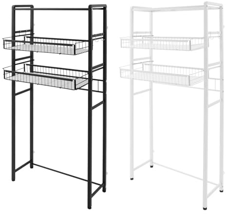 LIAIZE Estantería para lavadora, estante de baño de 3 niveles, estante de almacenamiento multifuncional para ahorrar espacio, dos cestas de almacenamiento, 88 x 28 x 22 cm