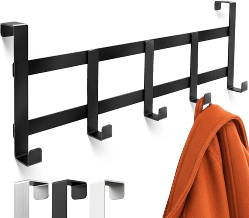 4happy Türhaken zum Einhängen - Schwarz | Türhakenleiste formstabil und rostfrei, Türgarderobe für jede Tür, Kleiderhaken Tür, Haken zum Einhängen
