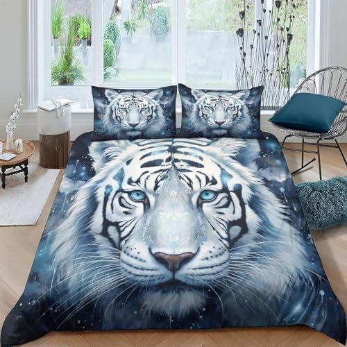 3D-Gedruckte Bettdecke Bettwäsche-Set Kissen Bettwäsche Komfort Tiertiger 1 Bettbezug + 2 Kissenbezug -Bettwäsche Anti Milben Encasing Bettbezug Bettwäsches 200X200 cm -65258572566400