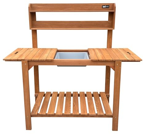 AXI Pflanztisch mit verschiebbarer Arbeitsplatte, Braun | FSC 100% Hemlock-Holz - Praktischer mit Stauraum für Garten/Balkon/Terrasse - 100 x 46 x 140 cm