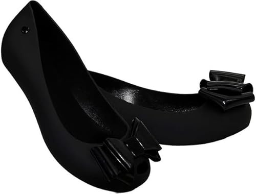Bismaa Womens Black Jelly Ballet Shoes with Bow - Ladies Comfy Slip-On Flats Casual Wear Every-Day Jelly Ballerina Pumps 2-8 UK