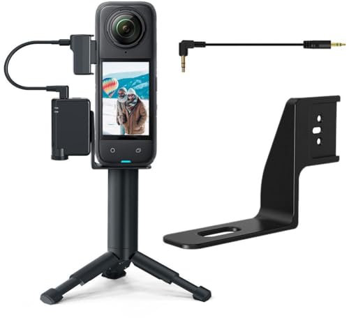 YUYQAQ Microphone Expansion Stand Mic Cold Shoe Mount for D-JI Mic Mini Insta-360 X5, Mic Adapter Mount Bracket External Microphone Holder with Audio Cable for Insta-360 X5