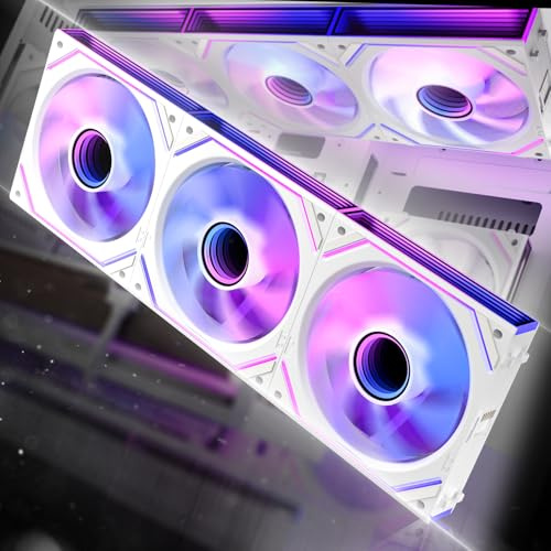 AsiaHorse DAWN Pro RGB PC Lüfter 120MM Gehäuselüfter 3 Stück, ARGB Daisy Chain PC Lüfter [Infinity Mirror] [HDB] 71 CFM/1850 RPM/2.6MMH2O 4 Pin PWN & 5V 3Pin ARGB für Asus Aura ASRock GIGABYTE Weiß