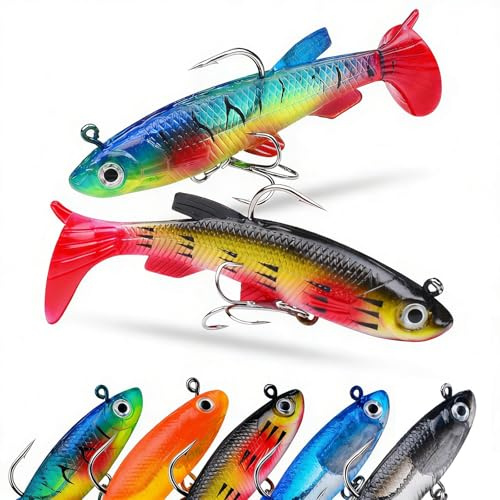 Pack de 5/8/10 Señuelos de Pesca 3D Realistas - Capturador de Lubina/Trucha/Crappie con Anzuelos Afilados, Revestimiento Multicapa para Agua Salada y Dulce - Accesorios Esenciales de