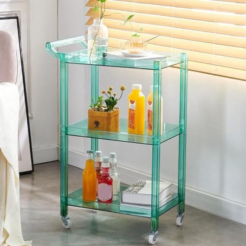 Acryl-Barwagen – 3-stöckiges Weinregal mit Rollen und Griff, transparenter Aufbewahrungs-Organizer für Küche, Esszimmer und Wohnzimmer