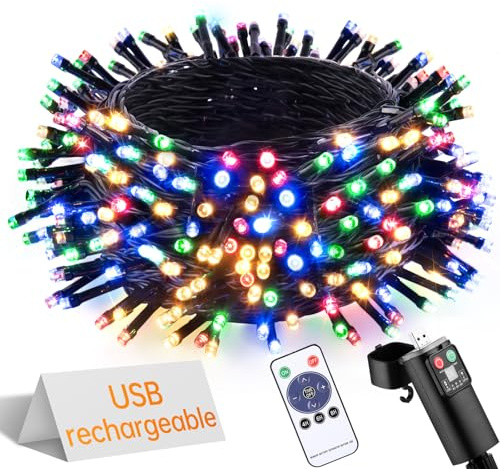 UIONVO Lichterkette Batterie Außen Innen Weihnacht - USB Wiederaufladbar 10m 100 Led Mehrfarbig Lichterketten mit Timer Wasserdicht Cluster Fairy Lights for Weihnachten Hochzeit Party Balkon Garten