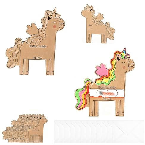 Kinder Einladungskarten,Smavles 12 Sets Einhorn Einladungskarten zum Kindergeburtstag mit 12 Briefumschläge Einhorn Geburtstag Einladung für Mädchen Jungen Partyeinladungen