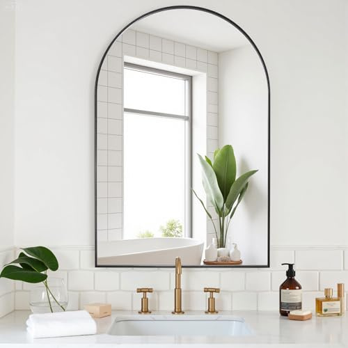 Warmiehomy Black Bathroom Mirror Premium Arched Wall Mirror with Metal Frame for Hanging Hallway Living Room Bedroom Home Decor 60x90cm