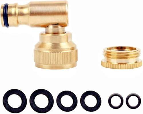 Brass Angled Tap Connector, 2 in 1 Outside Tap Connector 1/2 & 3/4,90° Elbow Female Rotating Hose Connector 360°,Garden Outdoor Hose Tap Adapter,Female Threaded Faucet Hosepipe Fittings