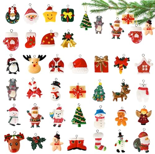 Mini Weihnachtsschmuck, 36 Stück Mini Weihnachten Anhänger, Miniatur Weihnachtsbaum Anhänger, Miniatur Christbaumschmuck, Weihnachtsbaumschmuck Klein für DIY Weihnachtsanhänger Deko