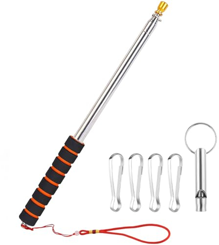 OMIGA Mat Drapeau Exterieur 3m Hampe pour Drapeau en Acier Inoxydable Baton Telescopique avec Poignée Antidérapante Clip et Pliable Telescopic Flag Pole pour Camping Guides Touristiques Fêtes