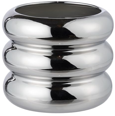 BUTLERS Blumentopf ø 15 cm Steingut - Hoop - | Farbe Silber - Glänzende Oberfläche - Für mittelgroße Zimmerpflanzen & Kräuter - Dekoration für Fensterbank, Kommode & Balkon