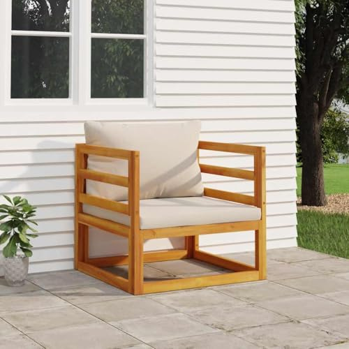 IBUQDDV Gartensessel mit Hellgrauen Kissen aus Massivholz Akazie für Innen- und Außenbereich, Bequemer Lounge Sitzkomfort mit Modularem Design und Robusten Gartenmöbeln