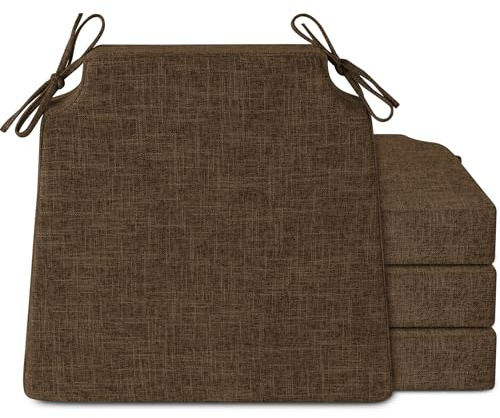 FlyGulls 2.5 Inch Thick Dining Chair Cushions Set of 4 with Ties Non-Slip 16.5 x 16 Seat Cushions with Machine Washable Cover Comfy D-Shaped Kitchen Chair Pads Brown
