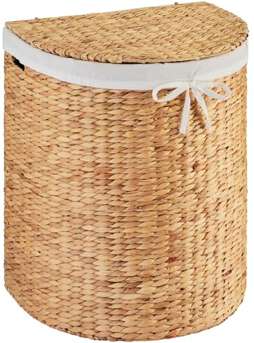 Best Choice Products Half Moon Laundry Hamper w/Lid, Woven Half Round Laundry Basket, w/Removable Liner & Bult-in Handles for Bathroom, Bedroom & Laundry Room - Natural