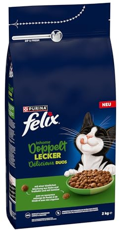 FELIX Doppelt Lecker Inhome, mit Huhn, Truthahn und Gemüse, 6 x 2kg | Katzenfutter trocken