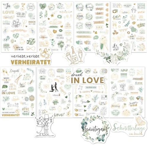 8 Blätter Sticker Hochzeit Gästebuch Set 230 Aufkleber Hochzeit Hochzeitsaufkleber Sticker Fotoalbum für Hochzeitsalbum Scrapbook Geburtstag Wedding Deko