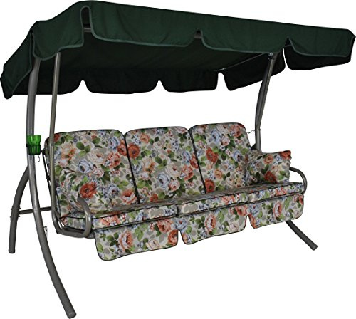 ANGERER Hollywoodschaukel Comfort beige-bunt geblümt | Gartenschaukel Made in Germany, Schaukel zum Sitzen, Liegen und Entspannen, inklusive Bett-Funktion, einfache Montage