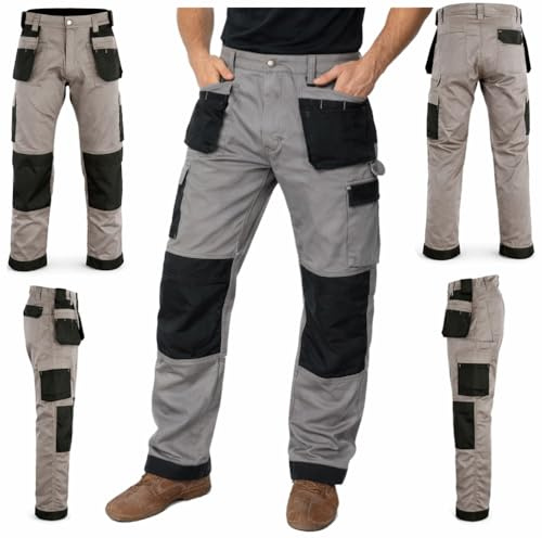 GRS Flera fickor herr Combat Cargo arbetsbyxor med knäskydd fickor (olika storlekar och färger: 71 cm - 127 cm), Grå, 44 Midja-Kort
