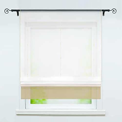 Joyswahl Raffrollo Voile Bändchenrollo mit Tunnelzug Anna Farb Gardinen BxH 100x155cm Sand 1er Pack