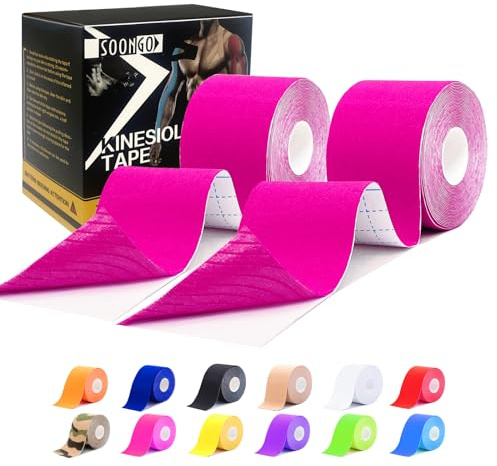 SOONGO Kinesiologie Tape (Stückzahl 1x,2x,5x) 5cm*5m Entlasten Muskelkater und Verstauchung Knie, Handgelenk, Schulter, Knöchel etc. Physiotherapie Elastische Wasserresistent Gute Hypoallergen