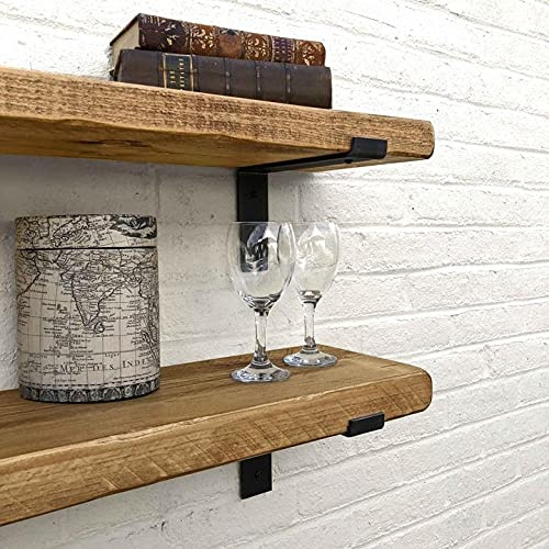 Handmade Chunky Wooden Lipped Bracket Shelf | 22 x 80 cm | Dark Oak