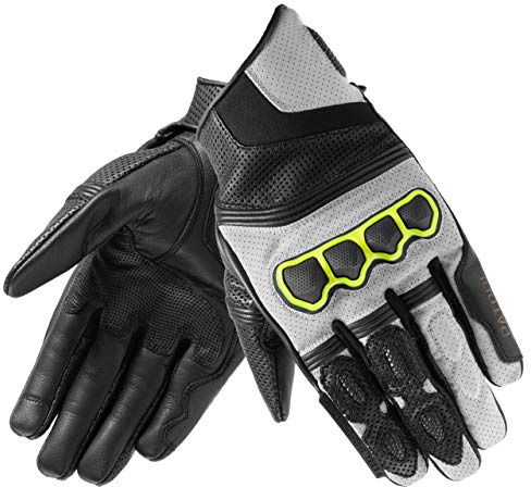 REBELHORN Patrol Short Guanti da moto in pelle corti per uomo Pannelli superfabric e tappi per le dita Ventilazione Elementi flessibili Cuscinetti compatibili con touchscreen