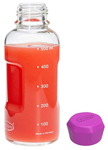 Trendglas Jena - BLUE OCEAN - Trinkflasche 0,5 Liter mit lila Kappe (330125)