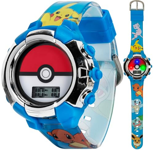 Accutime Kids Pokemon Pokeball Digital LCD Quartz Blue Wrist Watch with Blue Strap, Cool Inexpensive Gift & Party Favor for Boys, Girls, Adults All Ages (Model: POK4243AZ)
