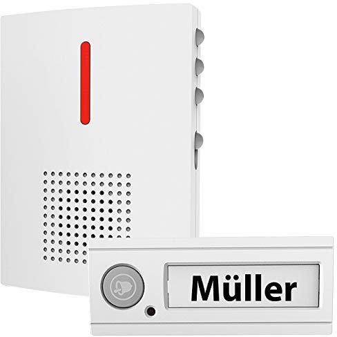 CASAcontrol Funkglocke: Funk-Türklingel mit Licht- & Ton-Signal, 100 m Reichweite, IPX4, weiß (Funkglocke für Aussenbereich, drahtlose Türklingel, Klingelverstärker)