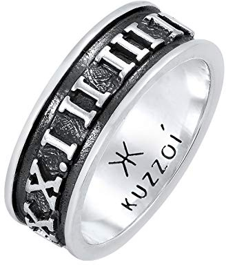 Kuzzoi Herrenring oxidiert Bandring massiv (8 mm) 925 Silber Breites | Schmuck Accessoire mit römischen Ziffern Ring für Männer in der Ringgröße 60–66