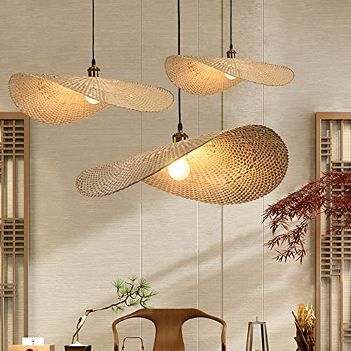 Bambus Gewebte Pendellampe Dachboden Land Hängelampe E27 Höhenverstellbare Pendelleuchte Bambus Rattan Gewebte Schlafzimmer Beleuchtung Kronleuchter Arbeitszimmer Wohnzimmer Dekorative Licht,Ø60cm