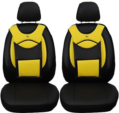 BREMER SITZBEZÜGE Maß Auto Kunstleder Schonbezüge kompatibel mit VW Golf 4 Fahrer & Beifahrer ab 1997-2006 / Textilleder Schonbezug Set Autositzbezüge 2er Pack in Schwarz/Gelb