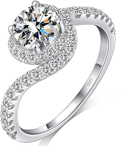 18K vitguldpläterade 925 sterling silver löftesringar för kvinnor, bröllop evighet förlovningsringar för henne, oändlighet årsdag simulerad diamantring set, flickor kvinnor smycken gåvor, L1/2