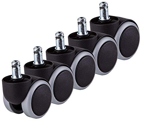 SKIR'CO (5 Stück) 50 mm Gummi Stuhl Rollen, Bürostuhlrollen, Ersatzrollen, Schwenkräder, Universelle Kurze Stiele (5, Ø 11 mm)