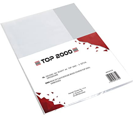 5er Packung Heft/Buch -Hüllen DIN-A4, transparent, genarbt, recyclebares Polypropylen 0,09 mm Extra-Stark TOP-2000, 400161519