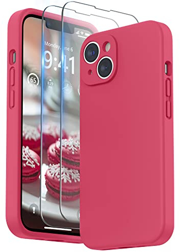 SURPHY Silikon Hülle Kompatibel mit iPhone 14 Hülle Silikon mit Displayschutzfolie, iPhone 14 Case Silikon mit Kameraschutz, Handyhülle iPhone 14 Schutzhülle 6,1 Zoll 2022 (Hibiskus)