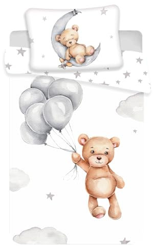 Jerry Fabrics Parure De Lit Bébé en Coton Ballons Et Ourson - 100 X 135 Cm
