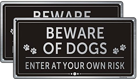 Goodvia 2-Pack Beware of Dogs Sign Brushed Aluminium 5.9 x 11.8 Inches, Rust Free Metal UV Protected Weather Resistant Durable Ink Easy to Mount