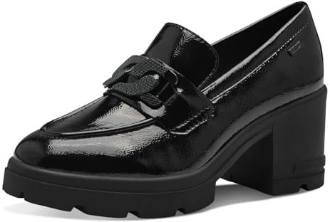 s.Oliver Damen Loafer mit Absatz Blockabsatz Elegant, Schwarz (Black Patent), 38 EU