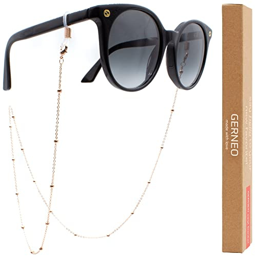 GERNEO® – Tulum – Premium Brillenkette & Brillenband in diversen Farben – aus 18 Karat Gold oder 925er Silber – Kette Kugel Kombi Rosegold – Unisex für Lesebrille & Sonnenbrille