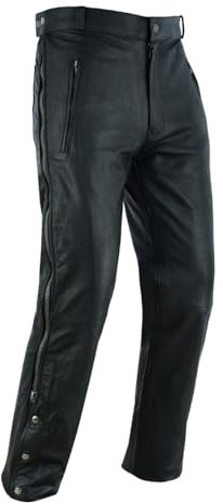 Motorrad Leder Chaps/Hosen für Männer Biker Reiten Cowboy Chaps Schwarz Multi-Pocket Split Weiche Lederhose mit Reißverschluss, Schwarz, 36